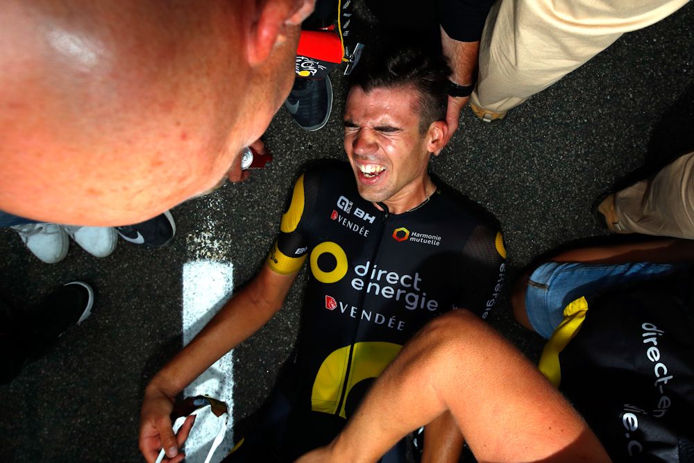 Lillian Calmejane shows the effort required to win stage 8 at the Tour de France