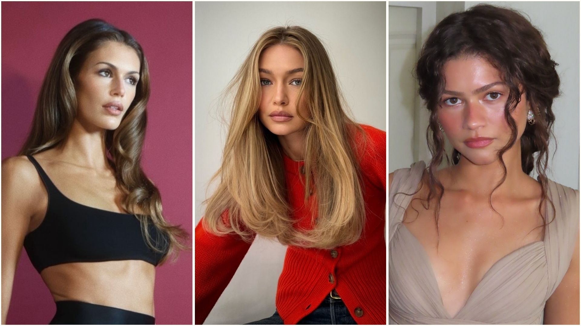 A collage featuring Kaia Gerber, Gigi Hadid and Zendaya