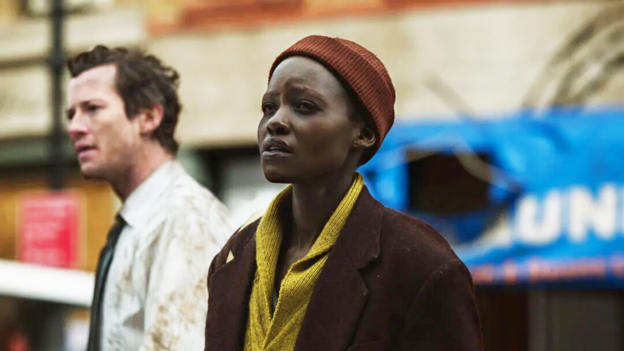Joseph Quinn and Lupita Nyong'o in A Quiet Place: Day One movie 2024