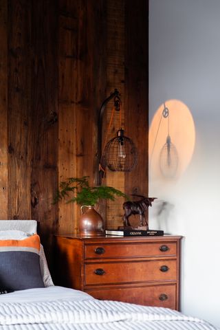 rustic cabin bedroom with wood walls