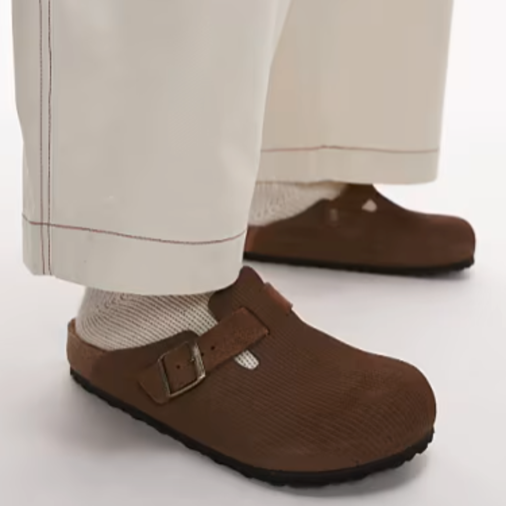 Birkenstock Unisex Boston Suede Embossed Clogs in Brown from ASOS