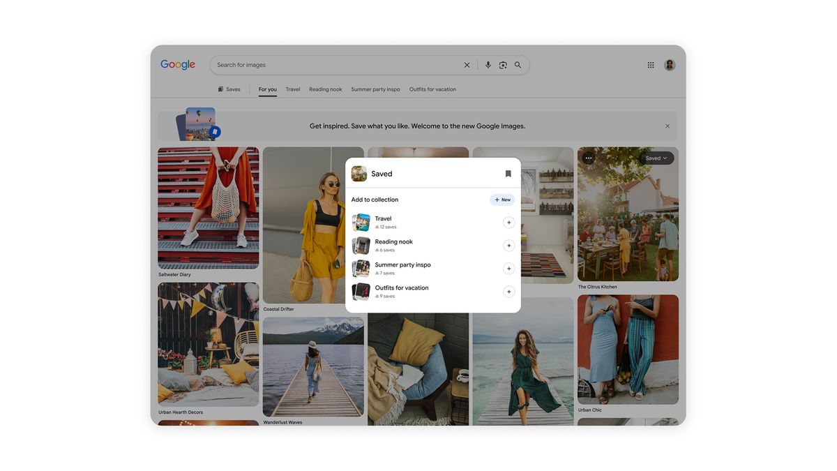 Google Images receives a new immersive gallery redesign that updates in real-time based on the user's interests with a Collections menu to save content.