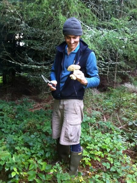 Mike forages for mushrooms.