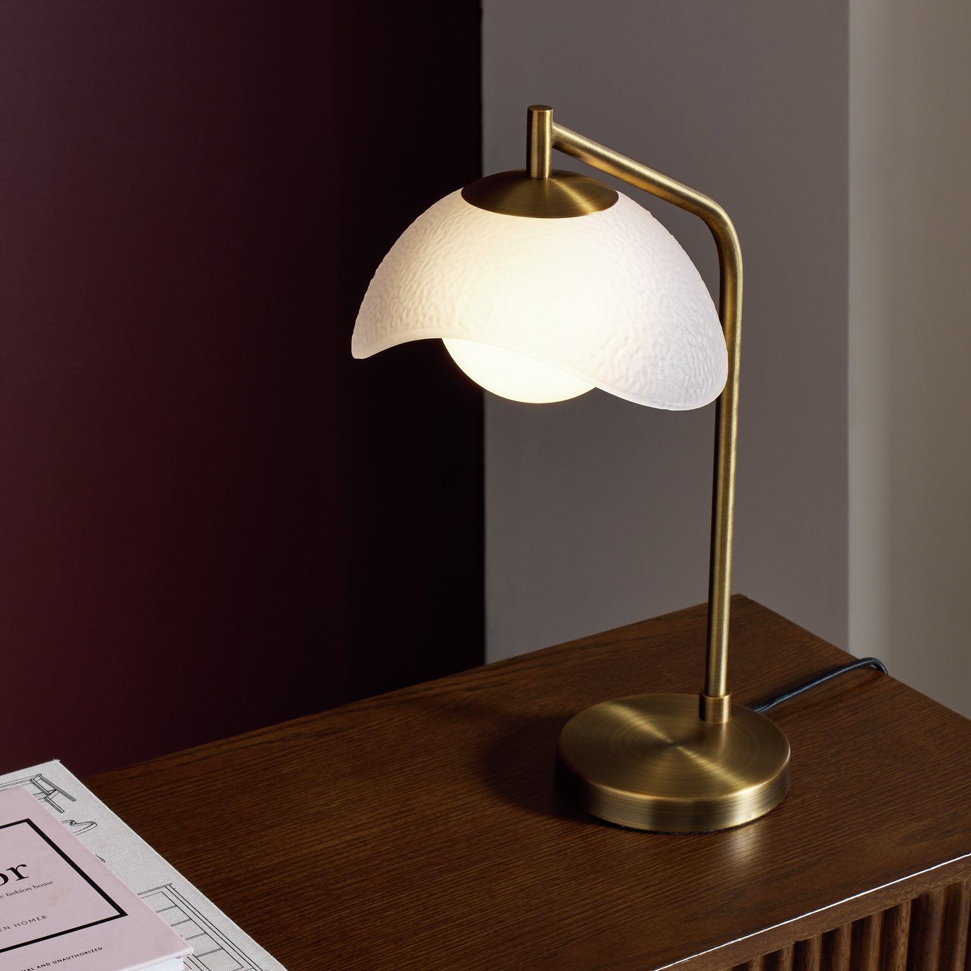Habitat Arti Textured Glass Metal Table Lamp - Brass