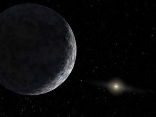 Artist's rendering of Eris, announced in July 2005 by Mike Brown of Caltech. It is more massive than Pluto. The sun is in the background.