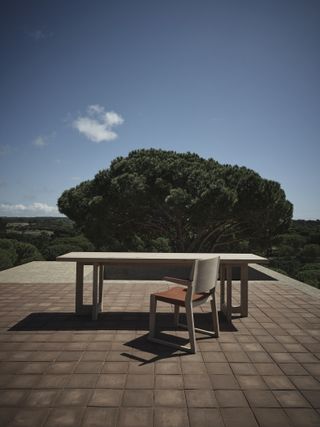 Outdoor chair & table with scenic view