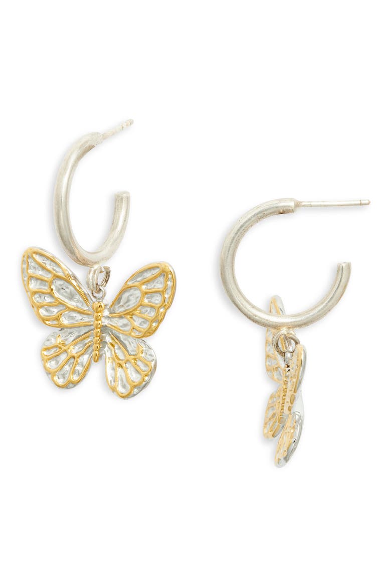Duotone Butterfly Charm Hoop Earrings