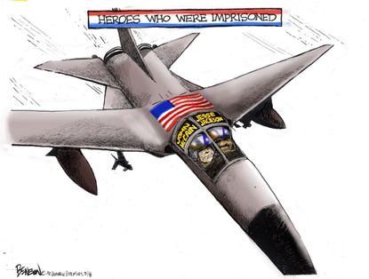 Political cartoon U.S. John McCain Jesse Jackson plane heroes imprisonment