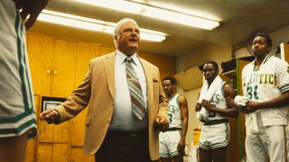 Michael Chiklis as Red Auerbach in the Celtics locker room in Winning Time season 2