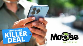 Person holding a phone with 'Killer Deal' badge and 'Moose Mobile' logo overlaid