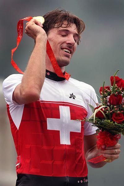 Relief: Fabian Cancellara (Switzerland) enjoys his gold medal moment.