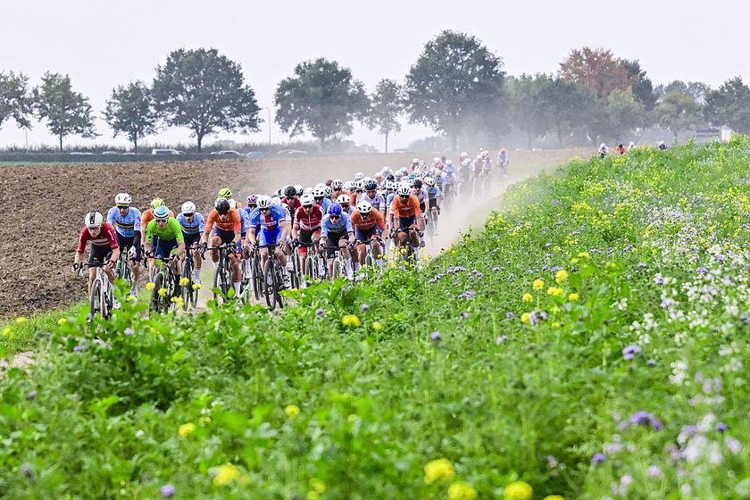 Belgian Tim Wellens and Slovenian Matej Mohoric pictured in action during the men&#039;s elite race at the UCI World Gravel Championships, Sunday 12 October 2025, in Maastricht, The Netherlands. BELGA PHOTO DIRK WAEM (Photo by DIRK WAEM / BELGA MAG / Belga via AFP) (Photo by DIRK WAEM/BELGA MAG/AFP via Getty Images)