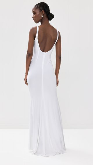 White Backless Gown With Train Detail