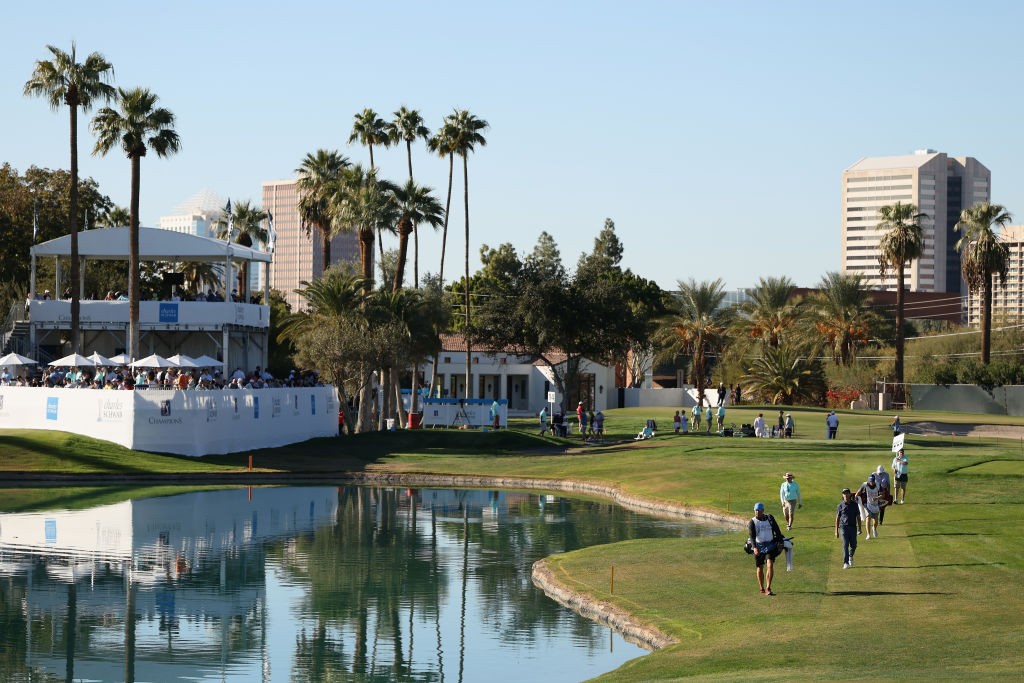 Mark Hensby of Australia  walks down the 15th hole during the third round of the Charles Schwab Cup Championship 2024 at Phoenix Country Club on November 09, 2024 in Phoenix, Arizona.