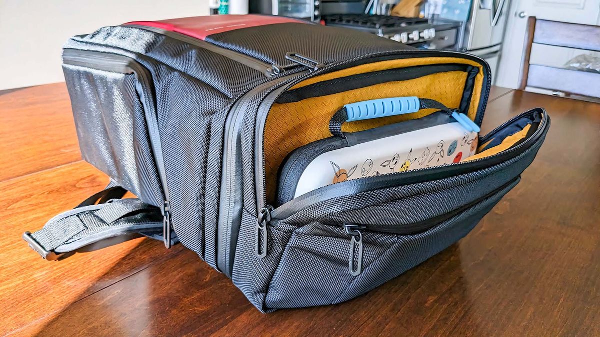 Waterfield Air Porter Travel Backpack with Switch case in top.