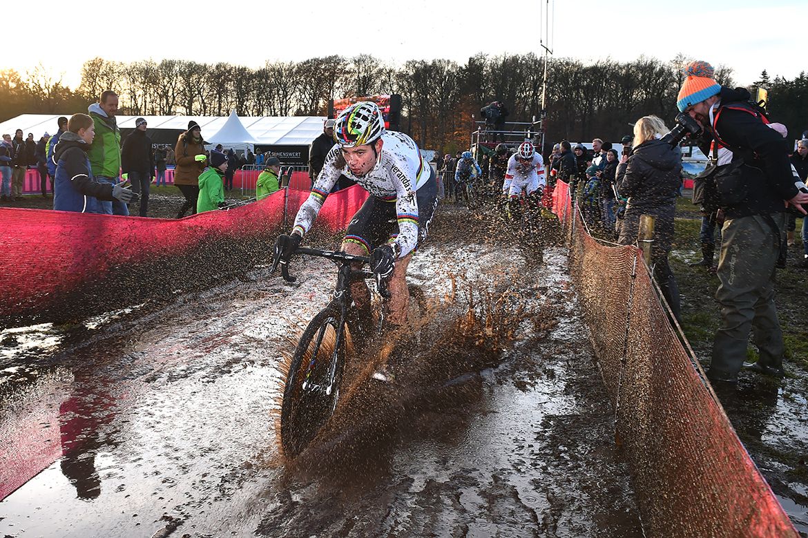 Wout Van Aert en route to victory in Zeven.