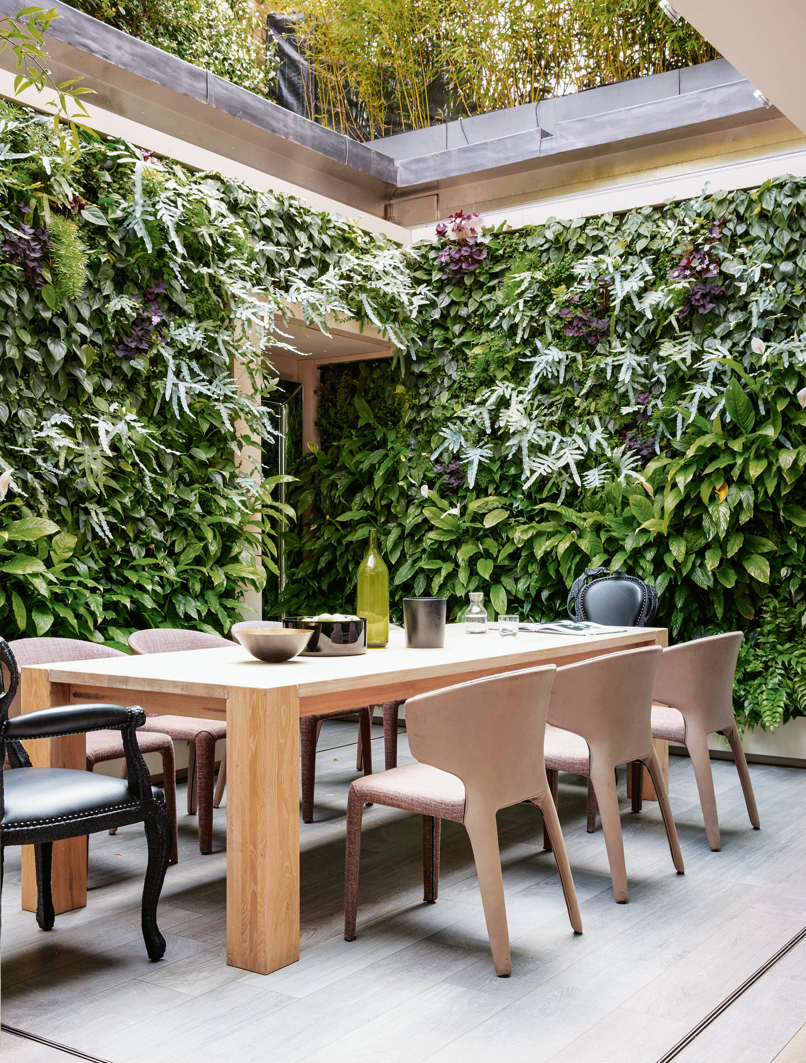 internal courtyard garden with living walls