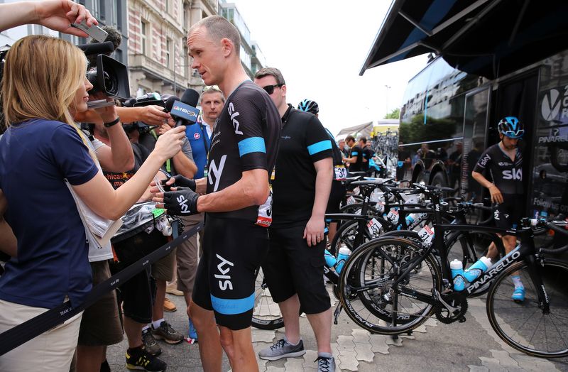 Chris Froome with reporters before the stage start