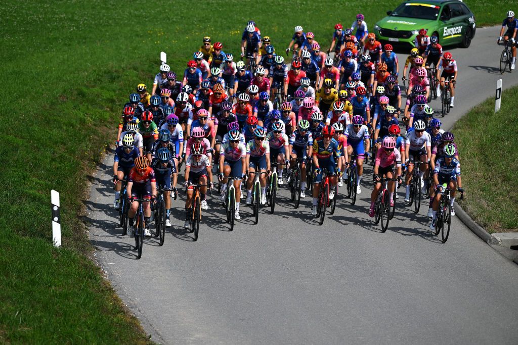YVERDONLESBAINS SWITZERLAND SEPTEMBER 15 LR Sara Martn of Spain and Movistar Team Eof Eritrea Yonamine of Japan and Team Human Powered Health Soraya Paladin of Italy Katarzyna Niewiadoma of Poland and CanyonSRAM Racing Team Lauretta Hanson of Australia and Team LidlTrek Sara Poidevin of Canada and Team EF Education Tibco Svb and Ashleigh MoolmanPasio of South Africa and Team AG InsuranceSoudal lead the peloton during the 2nd Tour de Romandie Feminin 2023 Stage 1 a 1441km stage from YverdonlesBains to YverdonlesBains UCIWWT on September 15 2023 in YverdonlesBains Switzerland Photo by Dario BelingheriGetty Images