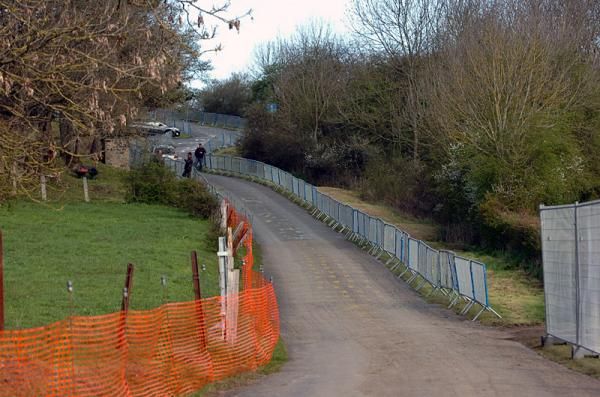 The C&ocirc;te de La Redoute is prepped with crowd retention barriers.