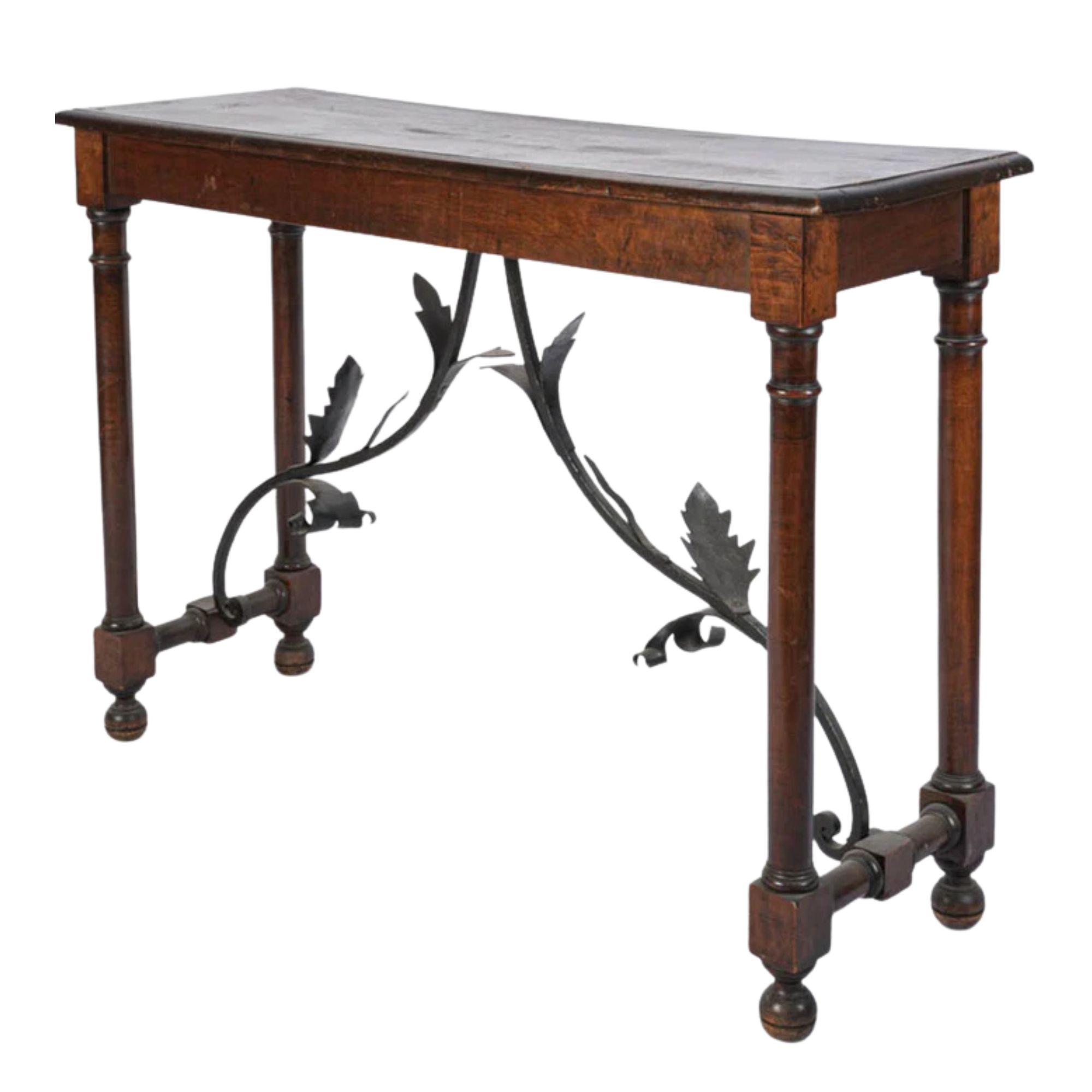 Chez Pluie, 19th Century Spanish Walnut and Wrought Iron Wall Console