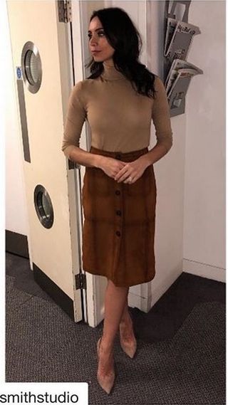 M&S jumper and camel skirt, £16