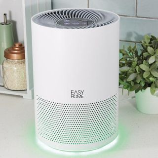 white air purifier with potted plant
