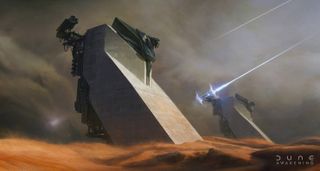 Dune Awakening concept art; large buildings emerge from sand