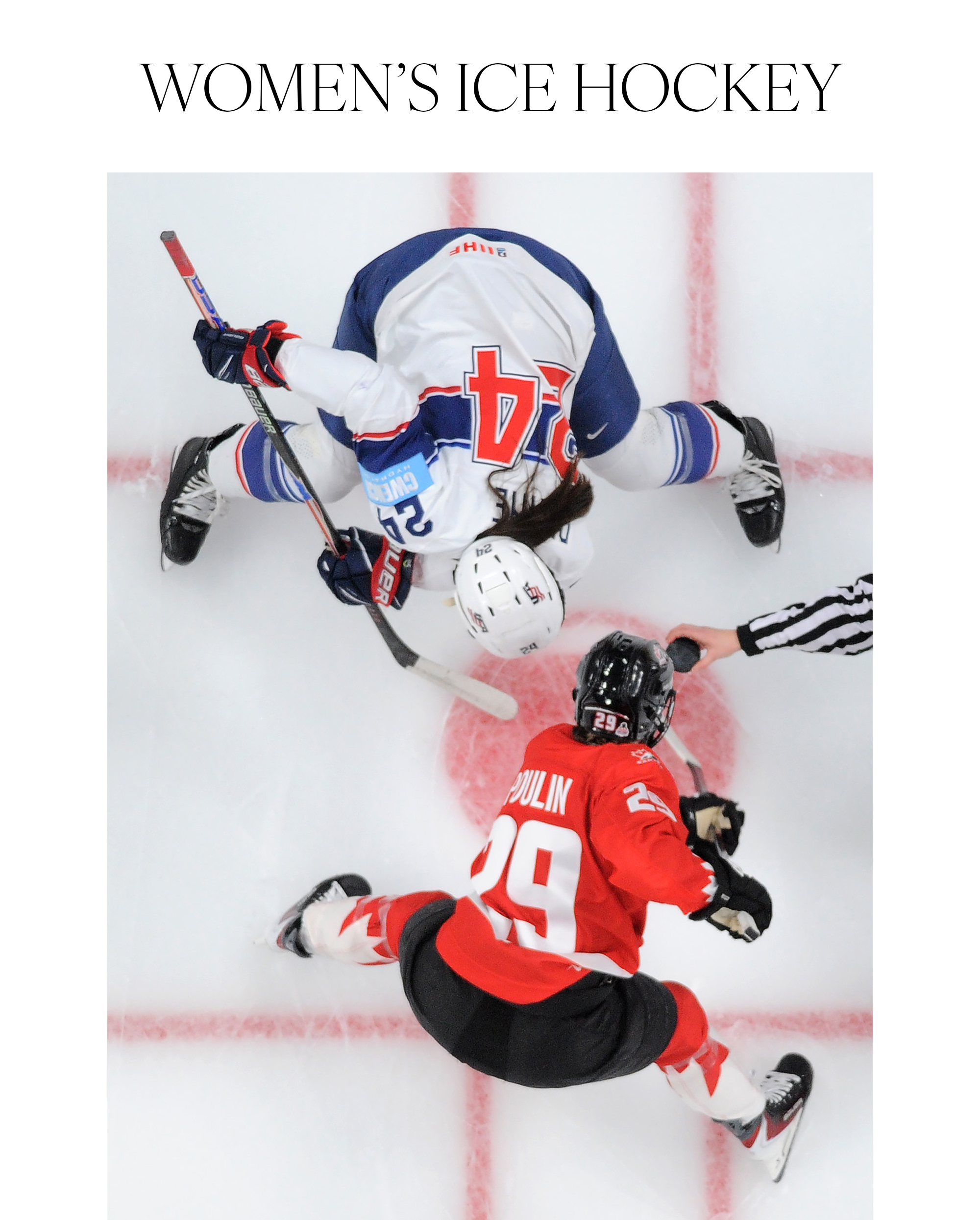 EDMONTON, CANADA - DECEMBER 13: Marie-Philip Poulin #29 of Team Canada takes a face-off against Joy Dunne #24 of Team USA during Game Two of the 2025 Rivalry Series at Rogers Place on December 13, 2025, in Edmonton, Alberta, Canada.