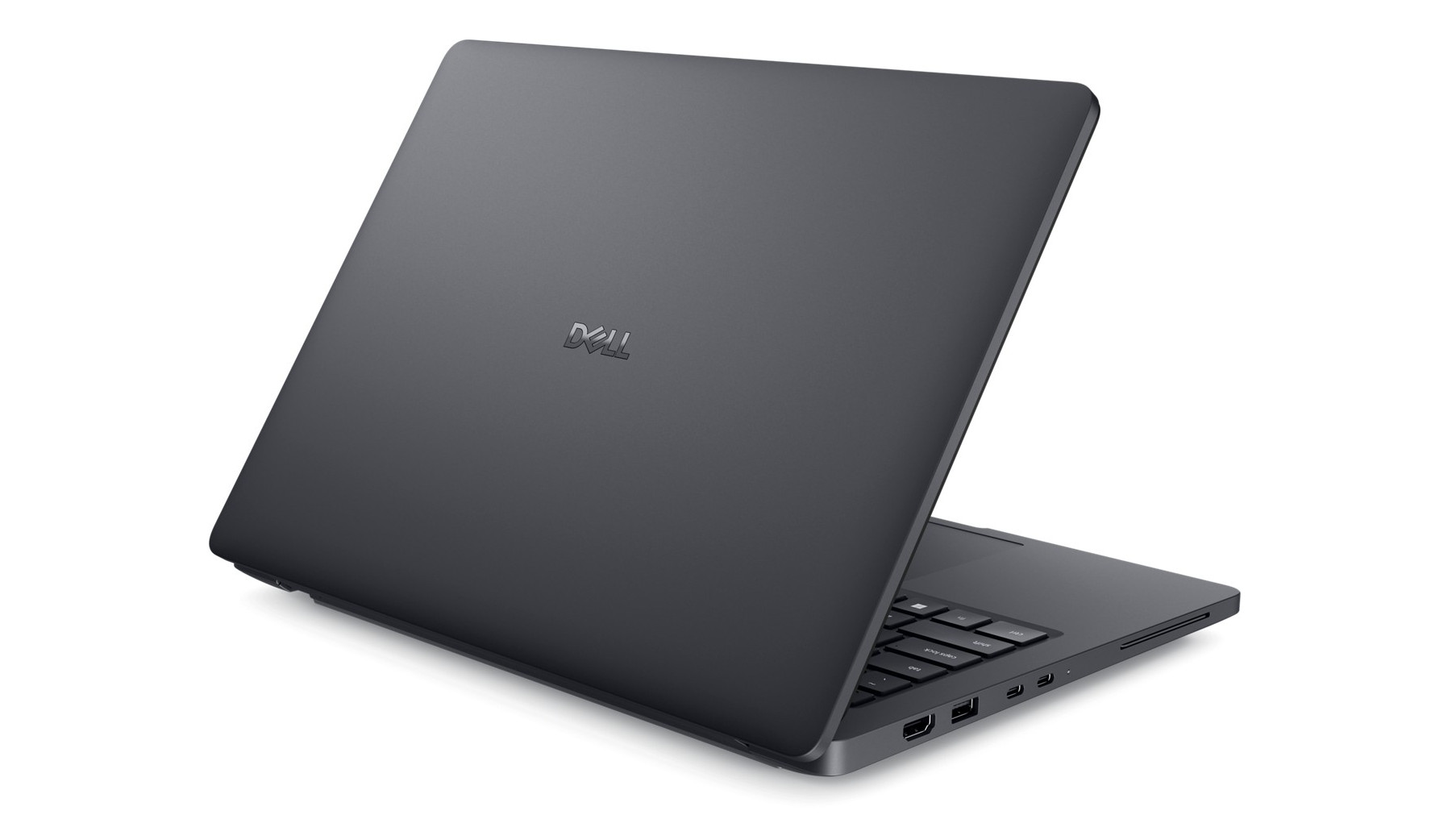 Dell Pro laptop viewed from the rear showing laptop lid