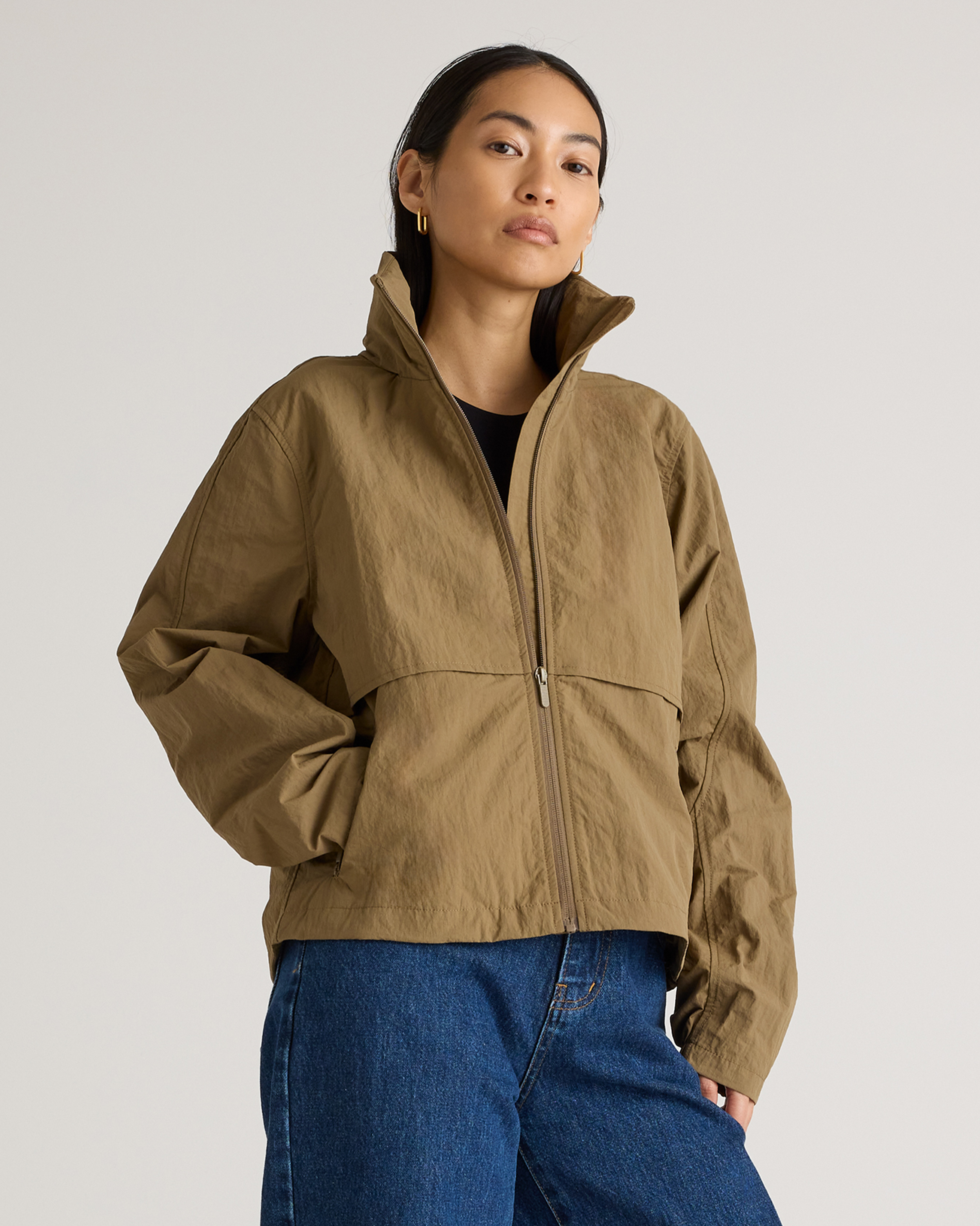 Water Repellant Windbreaker Jacket in Praline