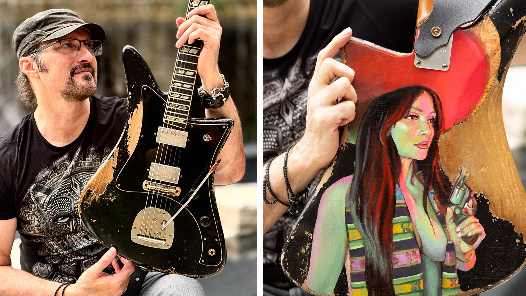 Robert Rodriguez with is custom painted Castedosa guitar