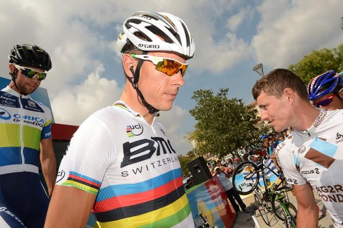 Philippe Gilbert (BMC) heads to the start of stage 13