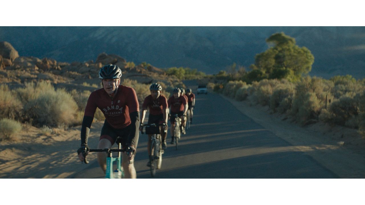 Actor Matthew Modine leads a paceline through the desert in Hard Miles