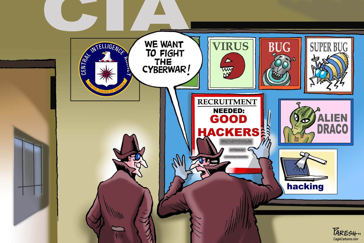 Political cartoon U.S. CIA hackers