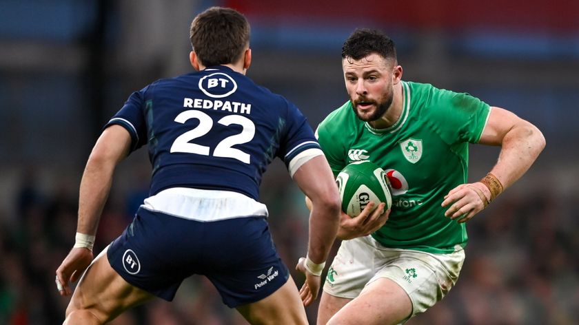 Robbie Henshaw of Ireland in action against Cameron Redpath of Scotland during Scotland vs Ireland at the 2024 Six Nations