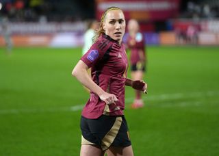 Janice Cayman on the pitch for Belgium