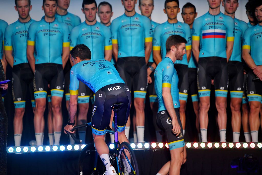 Riders line up on stage