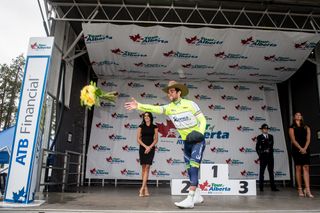 Michael Matthews (Orica-GreenEdge) throws his podium flowers to the crowd