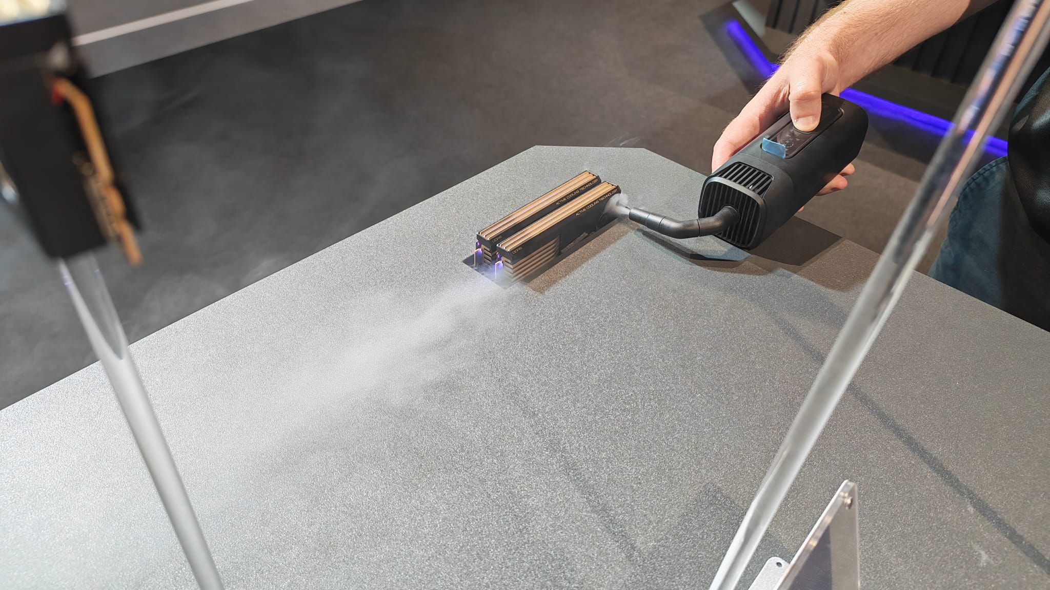 A visual demonstration of Cooler Master's active cooling DDR5 dissipating smoke