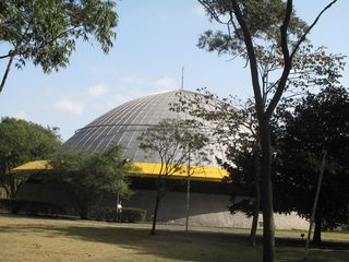 A view of the flying-saucer-shaped Planetarium