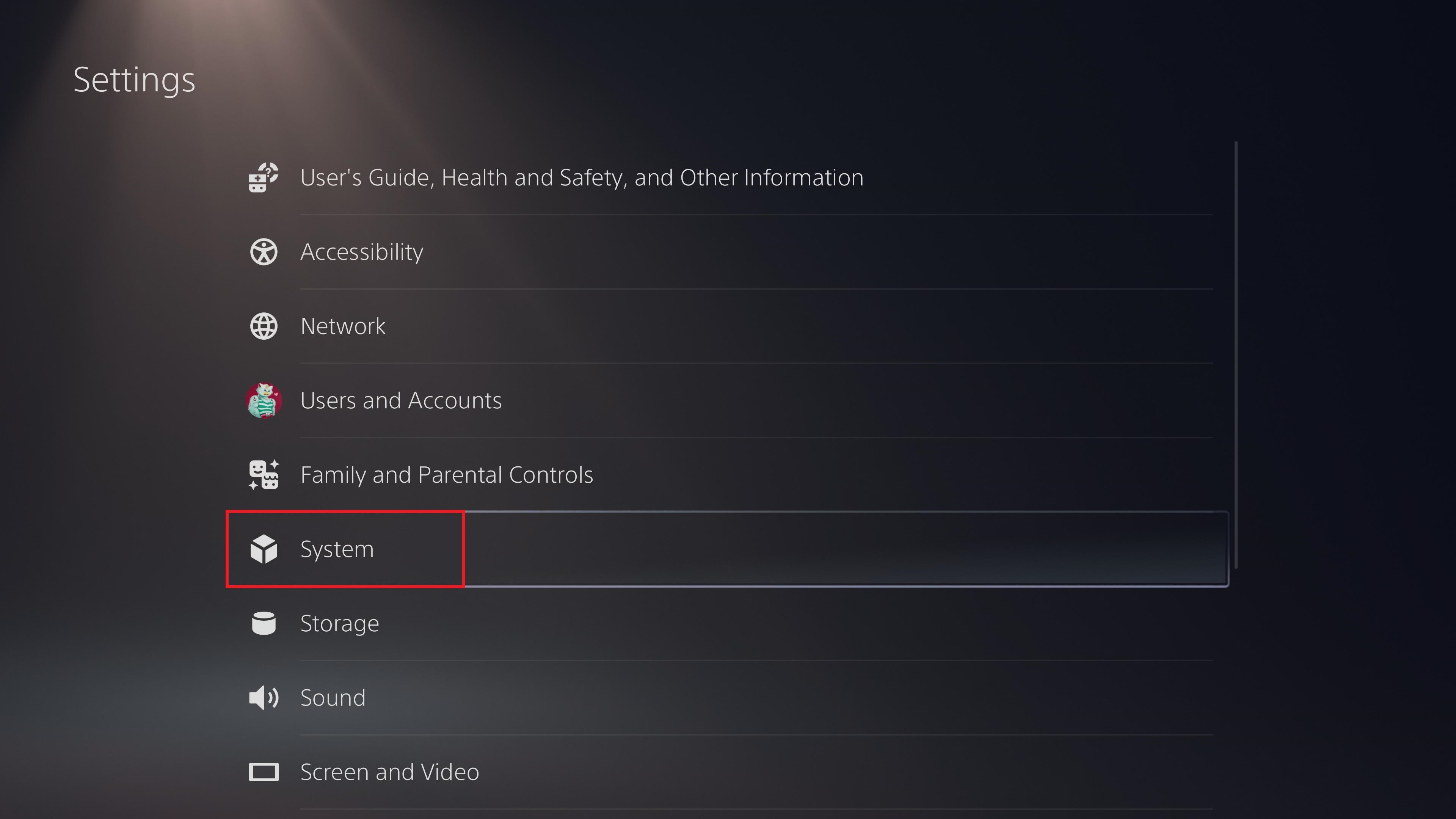 How to remote play on PS5 — system settings on black background