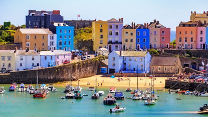 Pastel-coloured houses above Tenby’s harbour 