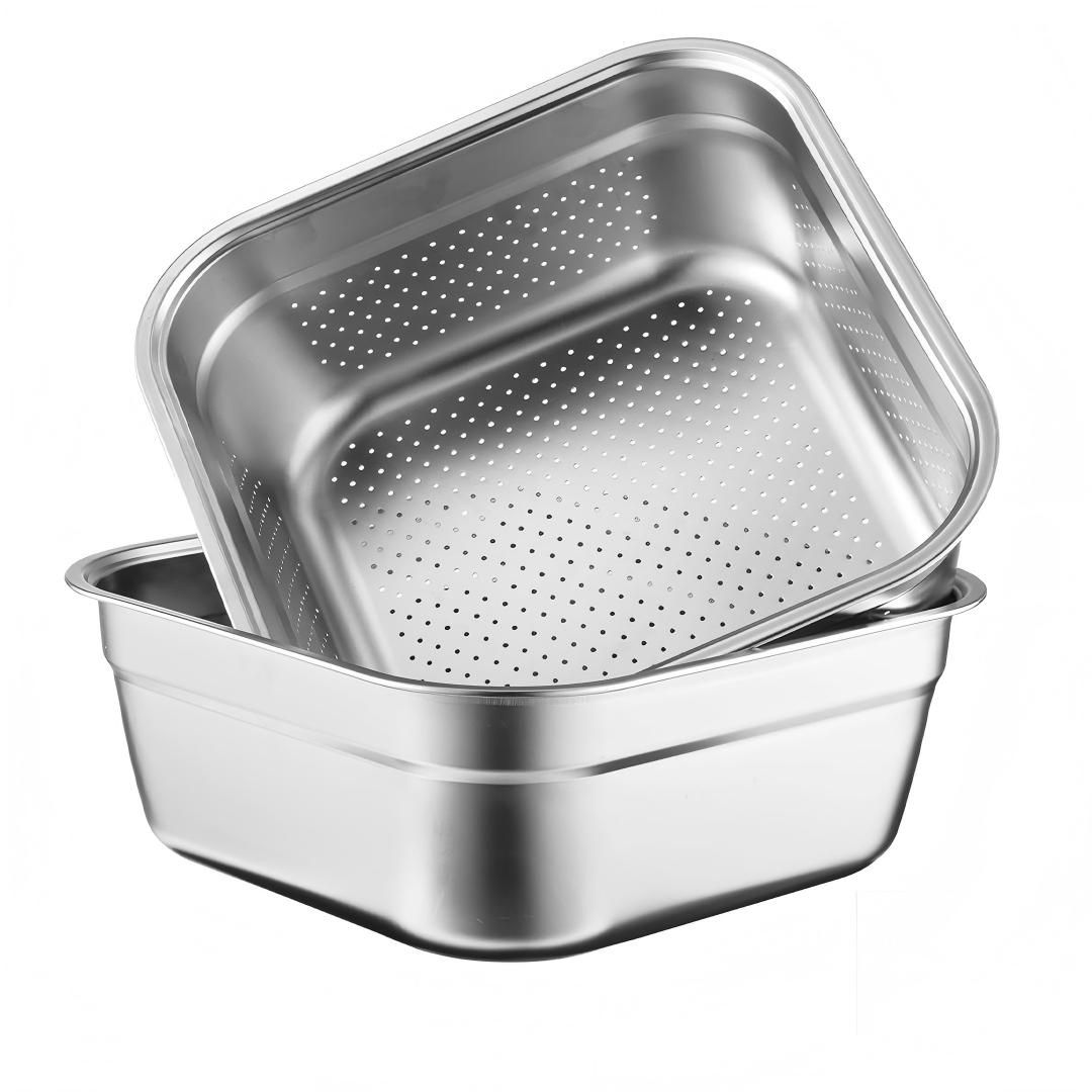 2 in 1 Silver Stainless Steel Dish Square Washing Basin