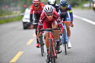 Matvey Mamykin rides in the breakaway during stage 1 at Tourr de romandie