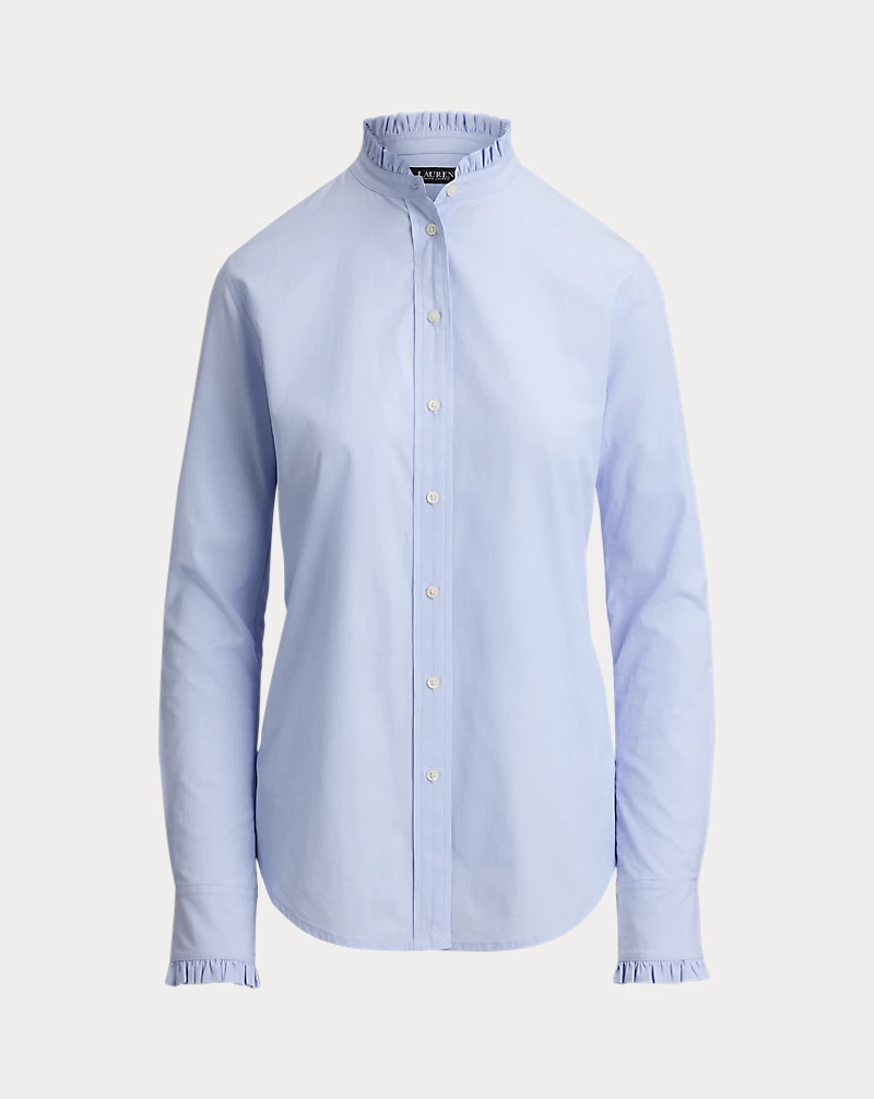 Ruffle Trim End on End Cotton Shirt