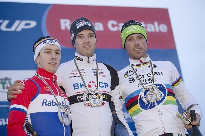 Elite men's podium: Lars van der Haar, Niels Albert, Sven Nys
