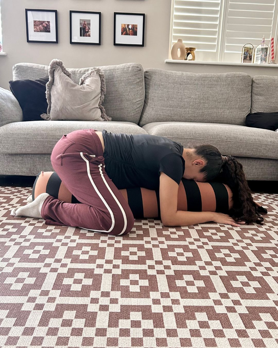 Health writer Becks Shepherd during her childs pose challenge
