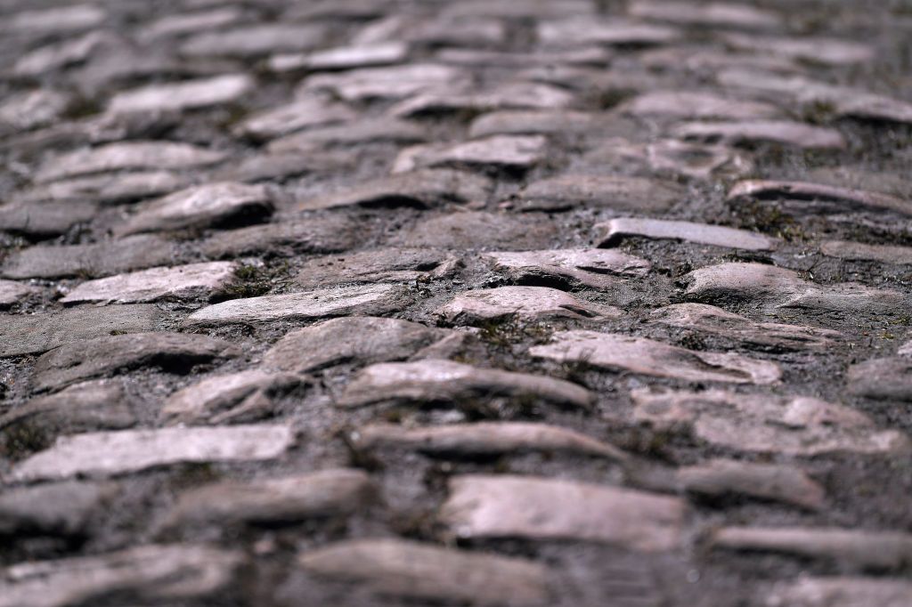 ARENBERG FRANCE APRIL 11 Cobblestones Detail view aduring the 117th Paris Roubaix 2019 Training Day 1 ParisRoubaix PRBX on April 11 2019 in Arenberg France Photo by Luc ClaessenGetty Images