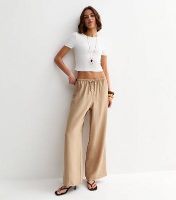 Stone Crinkled Wide Leg Drawstring Trousers